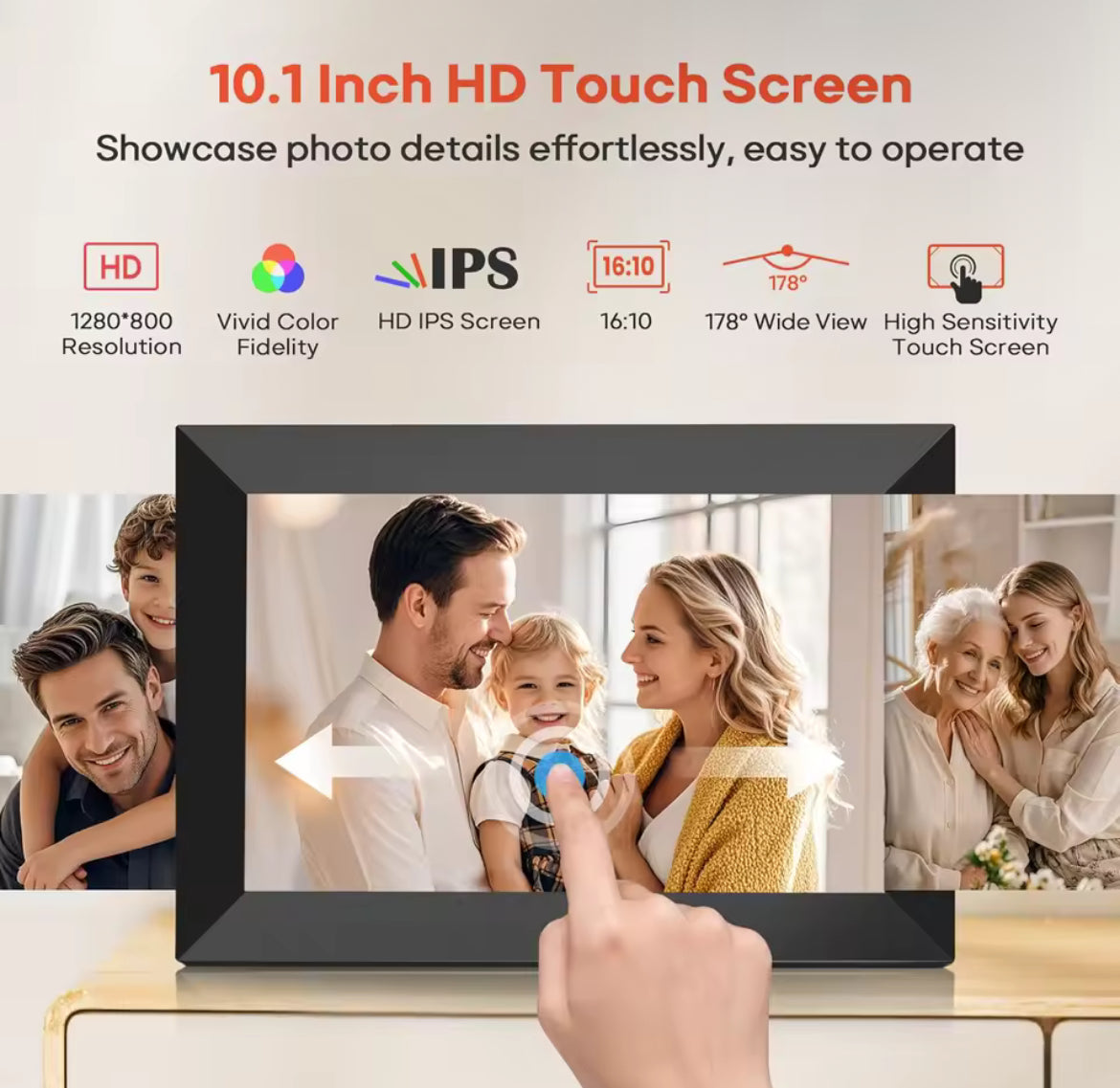 Frameo Smart WiFi Digital Photo Frame – 10.1” Touch Screen with App Sharing (Global Plug Compatible)