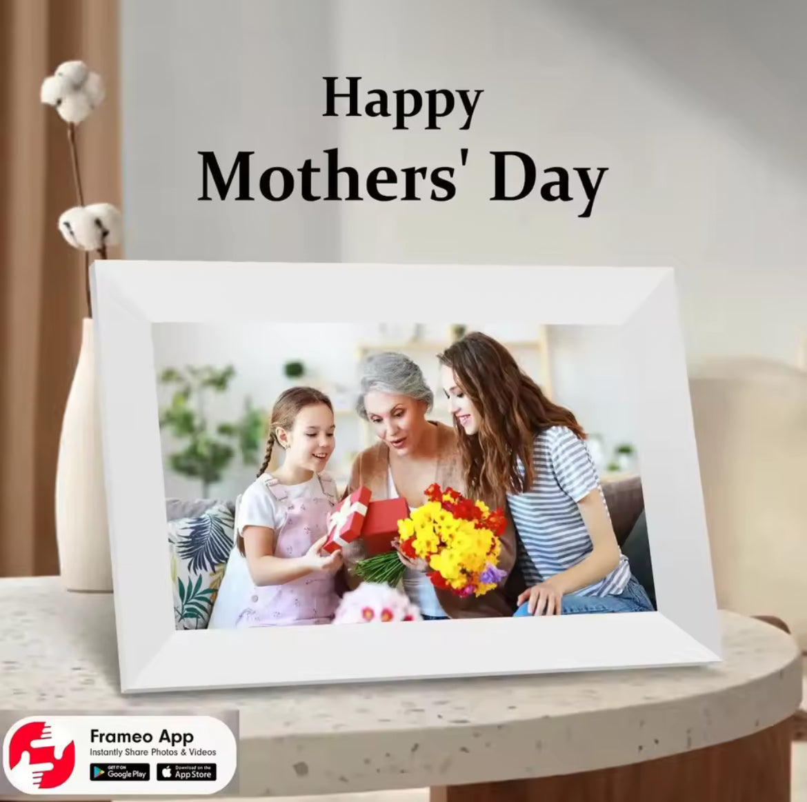 Frameo Smart WiFi Digital Photo Frame – 10.1” Touch Screen with App Sharing (Global Plug Compatible)