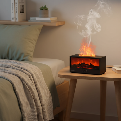Simulated Fireplace Aroma Diffuser in a serene home setting